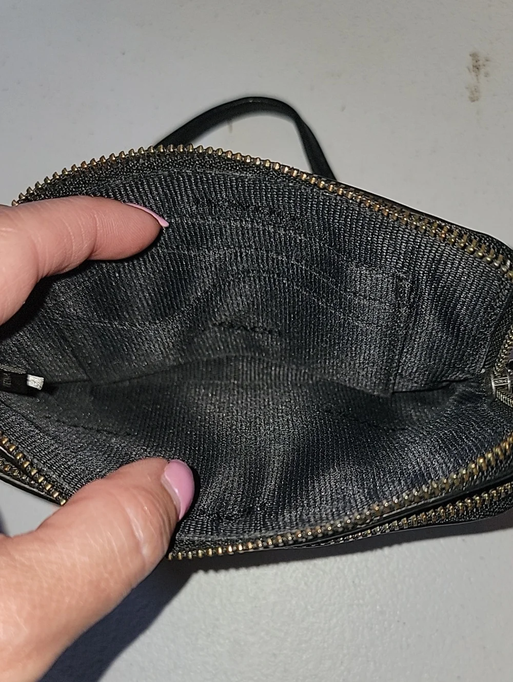 Coach Metallic Bronze Leather Double Zip Wristlet With Gunmetal Hardware